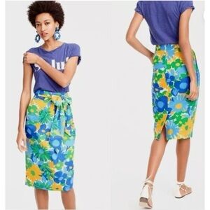 J. Crew Floral Print Midi Skirt With Waist Tie